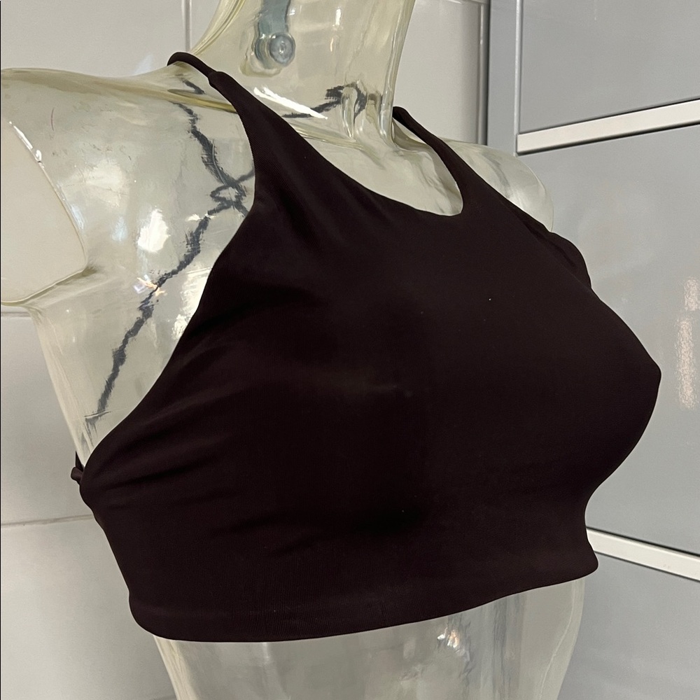 Espresso Brown Back Laced Slinky Halter Bralette Top M NWT
